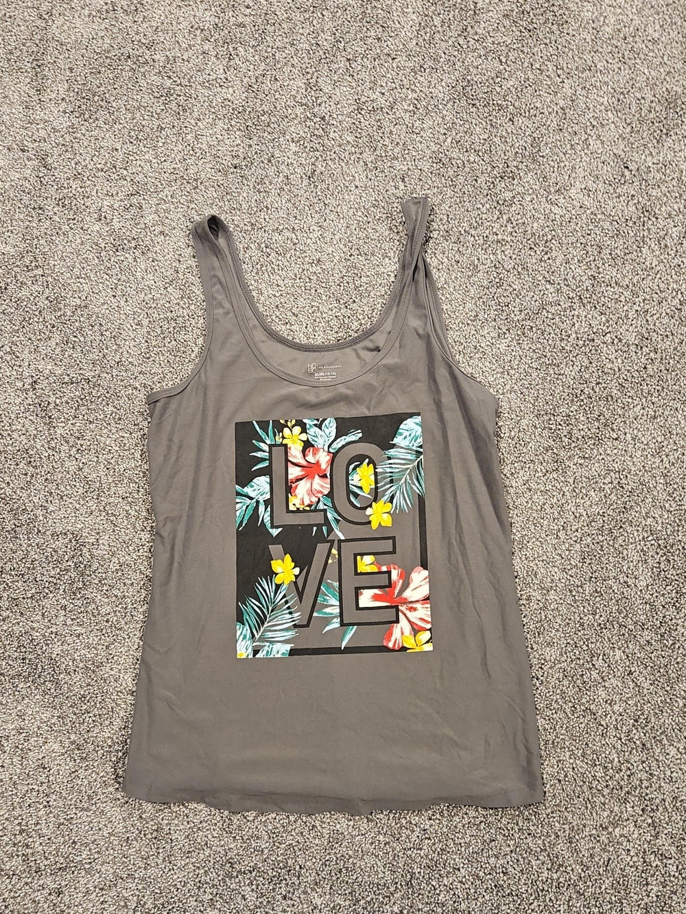 Women's Gray Tank Top with Floral 'LOVE' Graphic